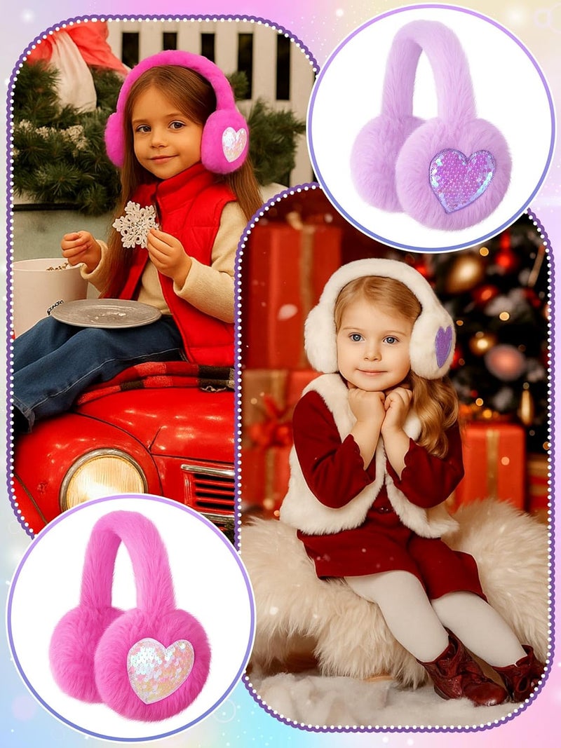 Fourluoo 3 Pcs Winter Earmuff Foldable Warm Kids Ear Muffs Plush Padded Cute Earmuffs for Women Kids Girls Winter - Image 2